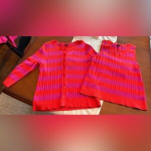 Talbots Sz XL Orange and Purple Striped Cable Cardigan Set